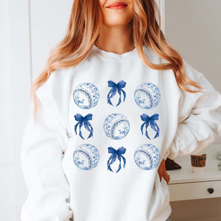 Baseball Collage Blue Floral And Bows Wholesale Graphic Sweatshirt - Quick Shipping - Limeberry Wholesale