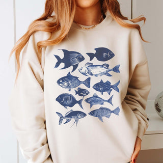 Fish Collage Wholesale Graphic Sweatshirt - Quick TAT - Limeberry Wholesale